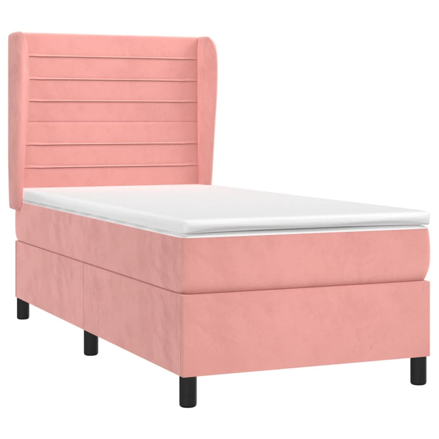 Boxspring Met Matras Fluweel Roze 90 x 200 cm Horizontale strepen