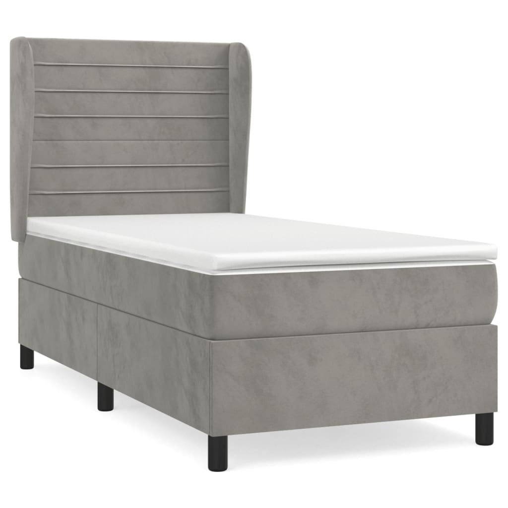 Boxspring Met Matras Fluweel Lichtgrijs 100 x 200 cm Horizontale strepen