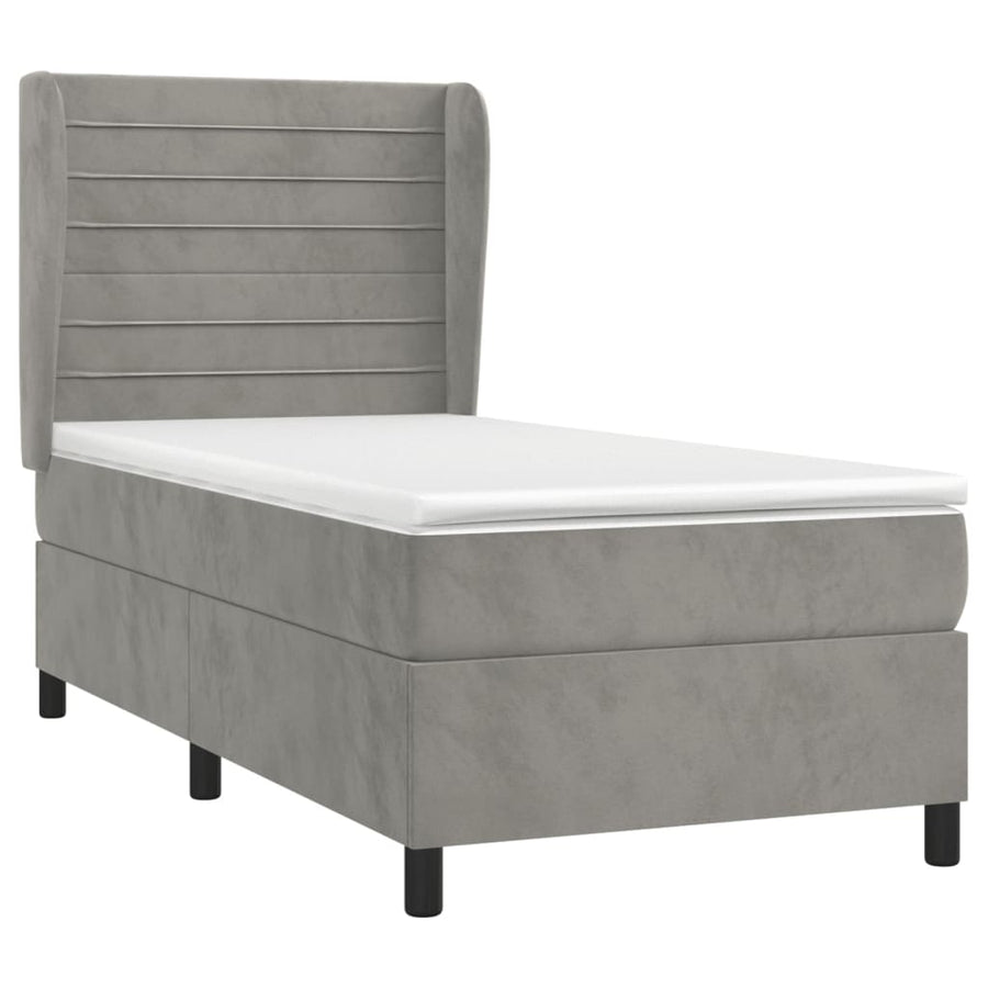 Boxspring Met Matras Fluweel Lichtgrijs 100 x 200 cm Horizontale strepen