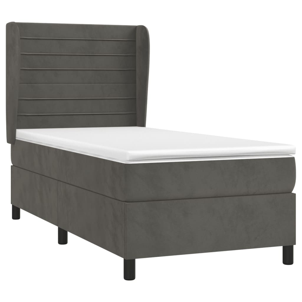 Boxspring Met Matras Fluweel Donkergrijs 100 x 200 cm Horizontale strepen