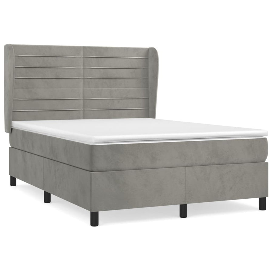 Boxspring Met Matras Fluweel Lichtgrijs 140 x 190 cm Horizontale strepen
