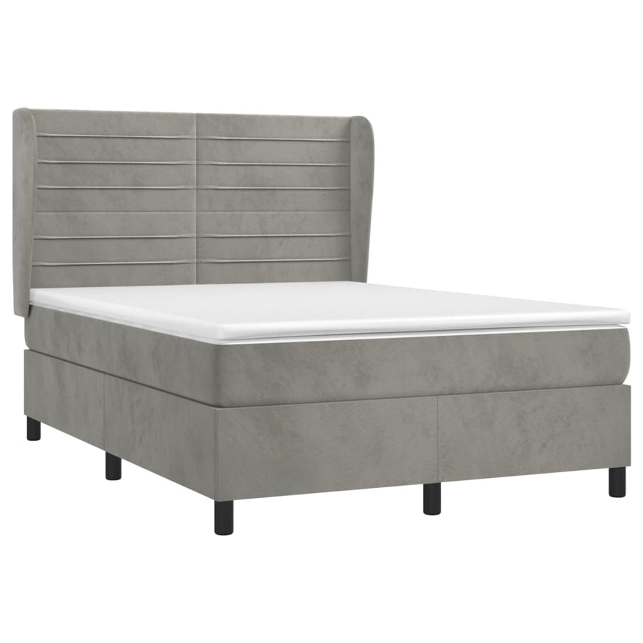 Boxspring Met Matras Fluweel Lichtgrijs 140 x 190 cm Horizontale strepen