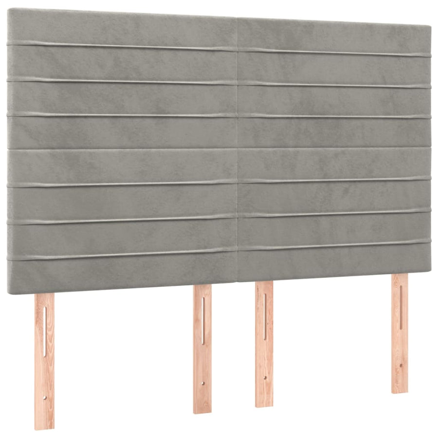 Boxspring Met Matras Fluweel Lichtgrijs 140 x 190 cm Horizontale strepen