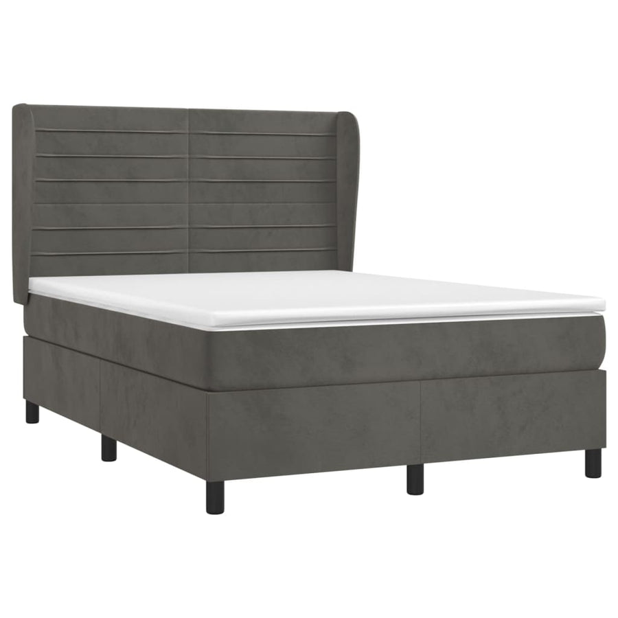 Boxspring Met Matras Fluweel Donkergrijs 140 x 190 cm Horizontale strepen
