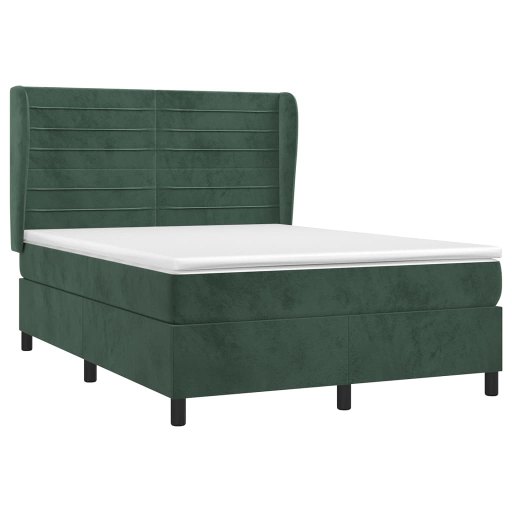 Boxspring Met Matras Fluweel Donkergroen 140 x 190 cm Horizontale strepen