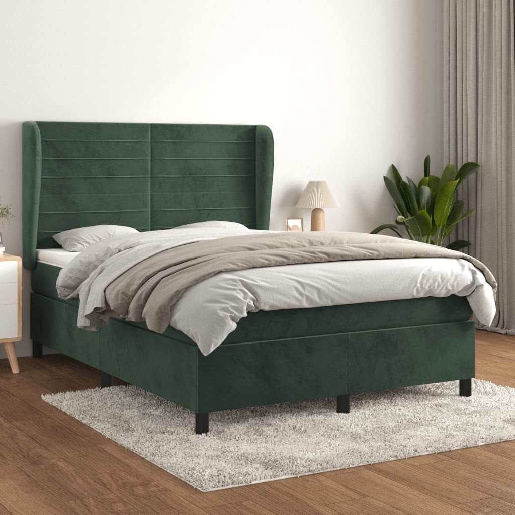 Boxspring Met Matras Fluweel Donkergroen 140 x 190 cm Horizontale strepen