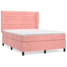 Boxspring Met Matras Fluweel Roze 140 x 190 cm Horizontale strepen
