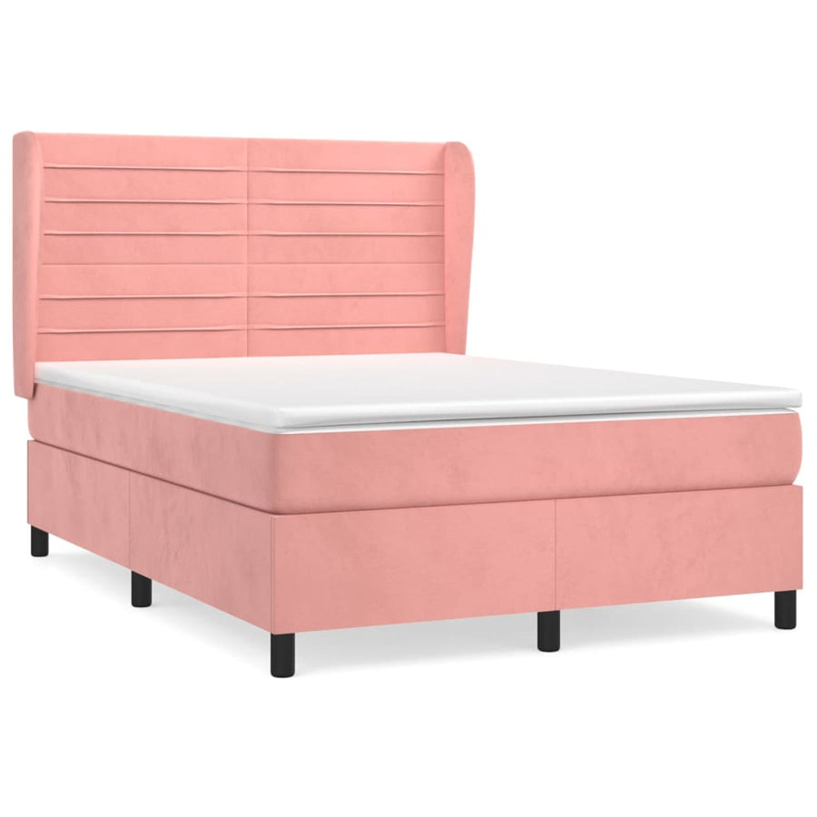 Boxspring Met Matras Fluweel Roze 140 x 190 cm Horizontale strepen