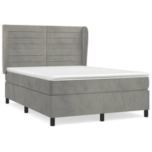 Boxspring Met Matras Fluweel Lichtgrijs 140 x 200 cm Horizontale strepen