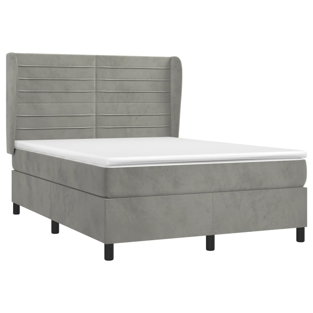 Boxspring Met Matras Fluweel Lichtgrijs 140 x 200 cm Horizontale strepen
