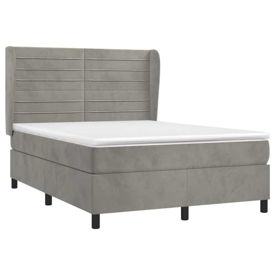 Boxspring Met Matras Fluweel Lichtgrijs 140 x 200 cm Horizontale strepen
