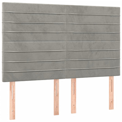 Boxspring Met Matras Fluweel Lichtgrijs 140 x 200 cm Horizontale strepen