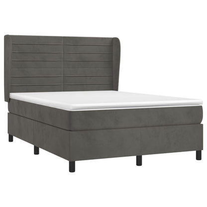 Boxspring Met Matras Fluweel Donkergrijs 140 x 200 cm Horizontale strepen