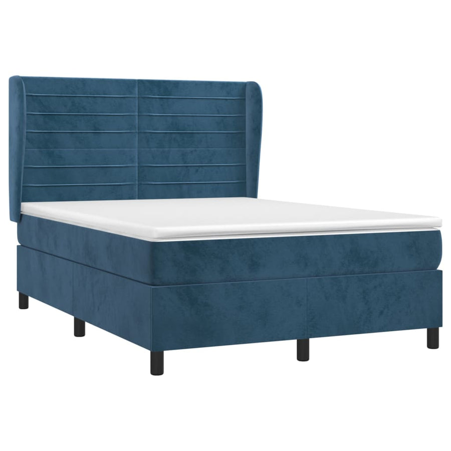 Boxspring Met Matras Fluweel Donkerblauw 140 x 200 cm Horizontale strepen
