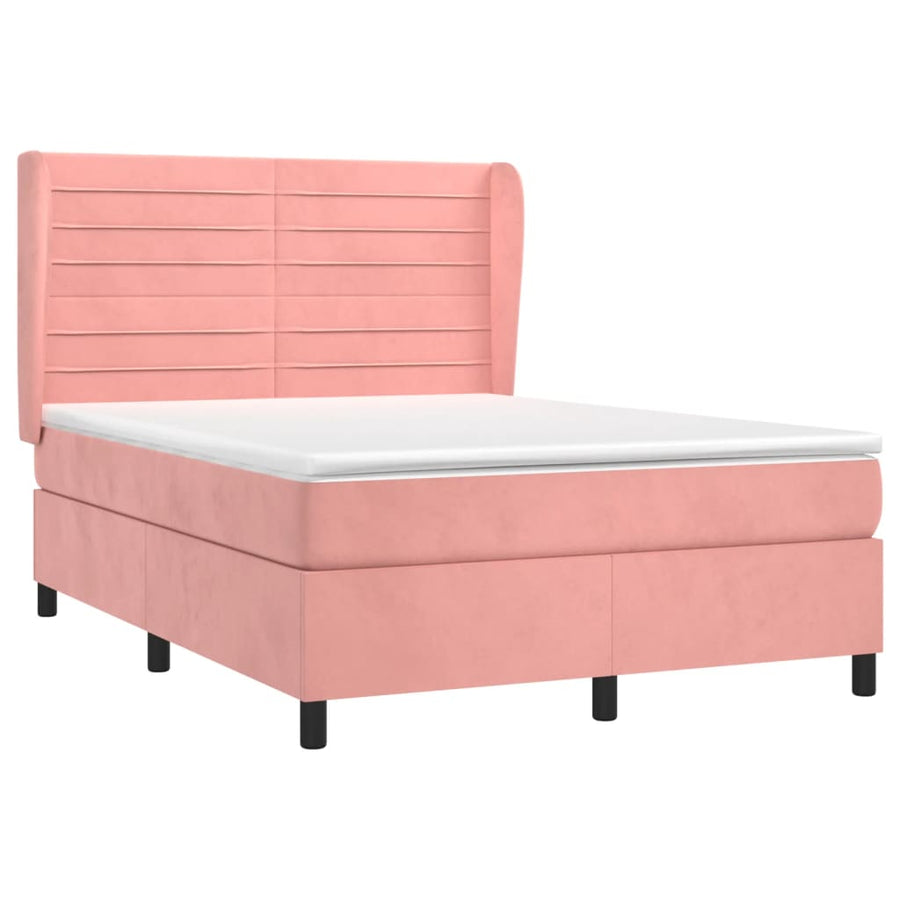 Boxspring Met Matras Fluweel Roze 140X200 Cm Roze 140 x 200 cm Horizontale strepen