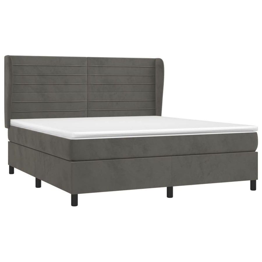 Boxspring Met Matras Fluweel Donkergrijs 160 x 200 cm Horizontale strepen