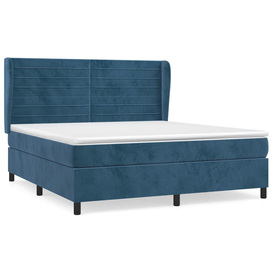 Boxspring Met Matras Fluweel Donkerblauw 160 x 200 cm Horizontale strepen