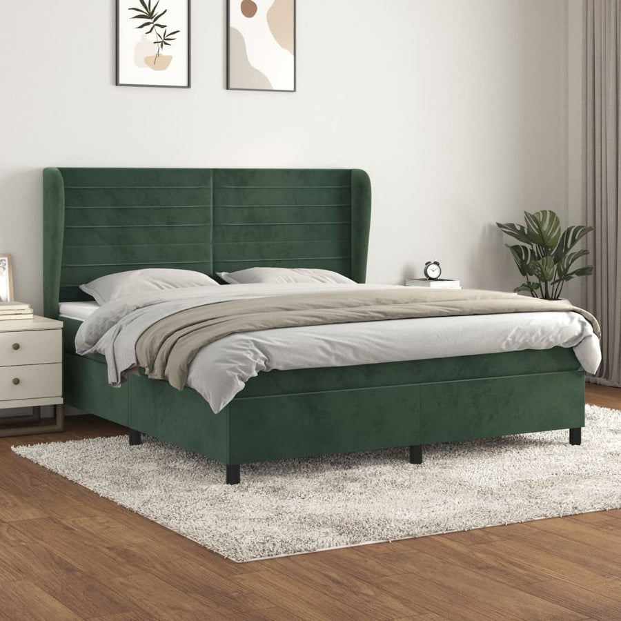 Boxspring met matras fluweel donkergroen 180x200 cm