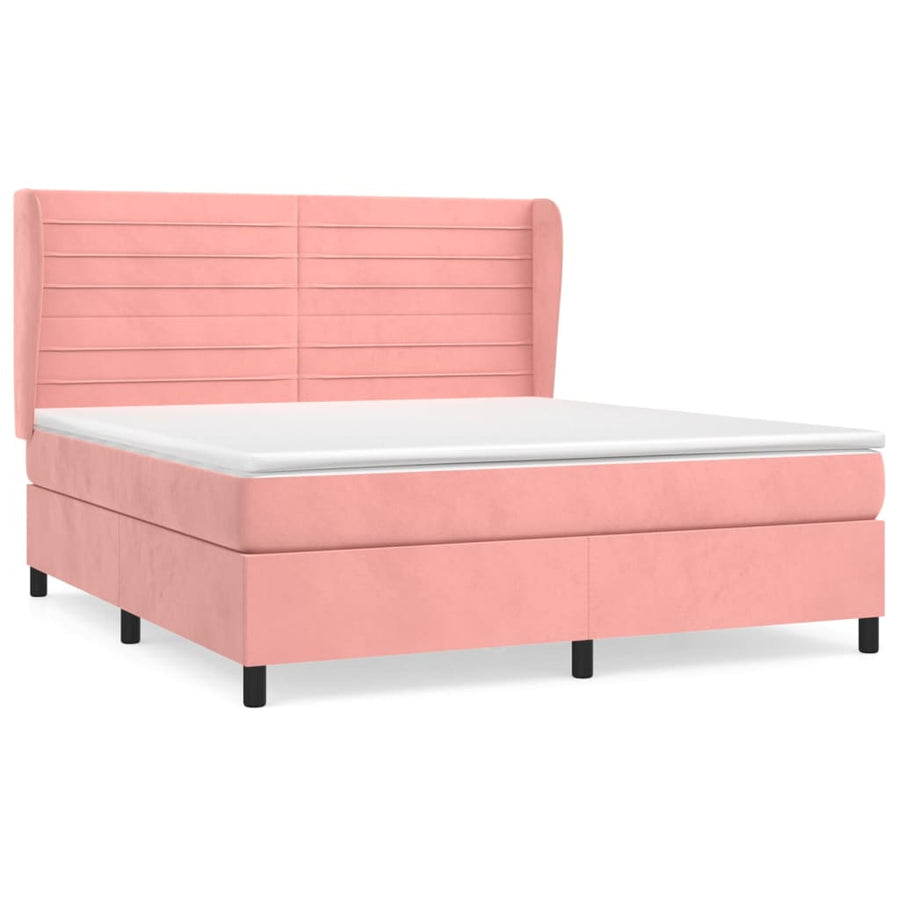 Boxspring Met Matras Fluweel Roze 180 x 200 cm Horizontale strepen