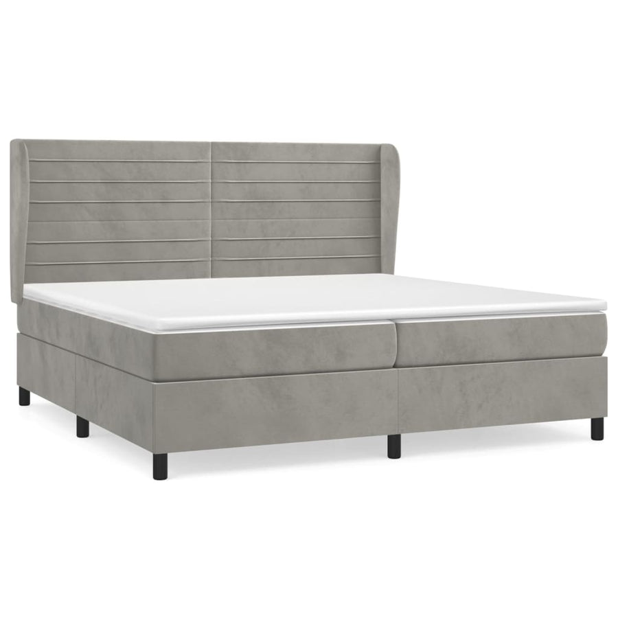 Boxspring Met Matras Fluweel Lichtgrijs 200 x 200 cm Horizontale strepen