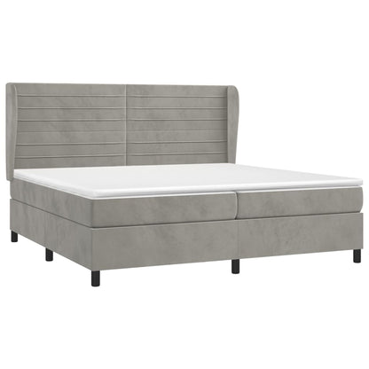 Boxspring Met Matras Fluweel Lichtgrijs 200 x 200 cm Horizontale strepen
