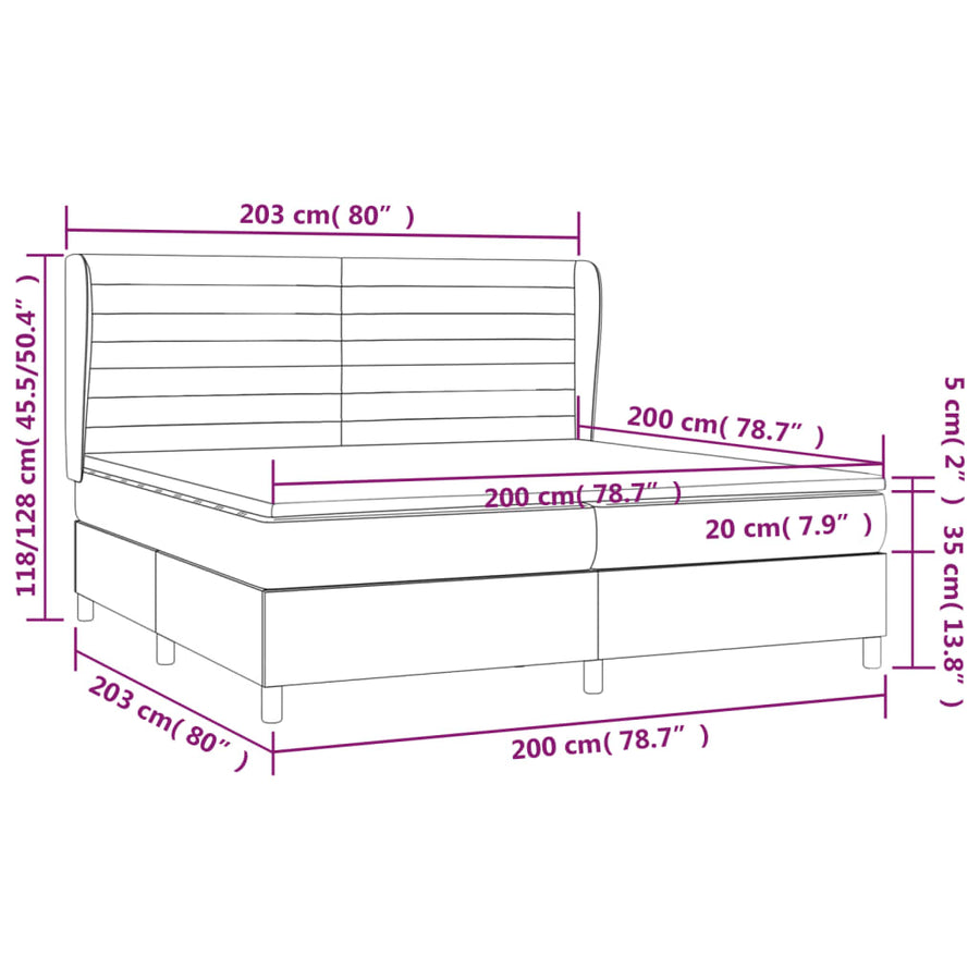 Boxspring Met Matras Fluweel Lichtgrijs 200 x 200 cm Horizontale strepen