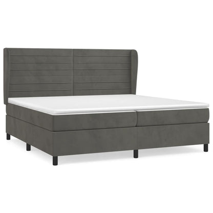Boxspring Met Matras Fluweel Donkergrijs 200 x 200 cm Horizontale strepen