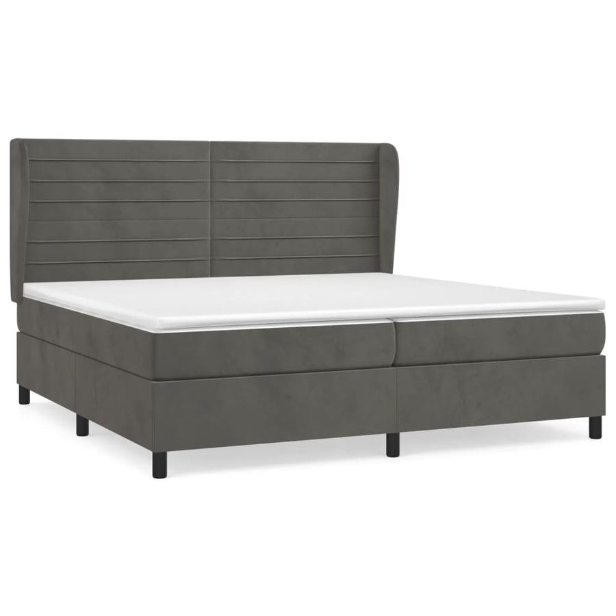 Boxspring Met Matras Fluweel Donkergrijs 200 x 200 cm Horizontale strepen