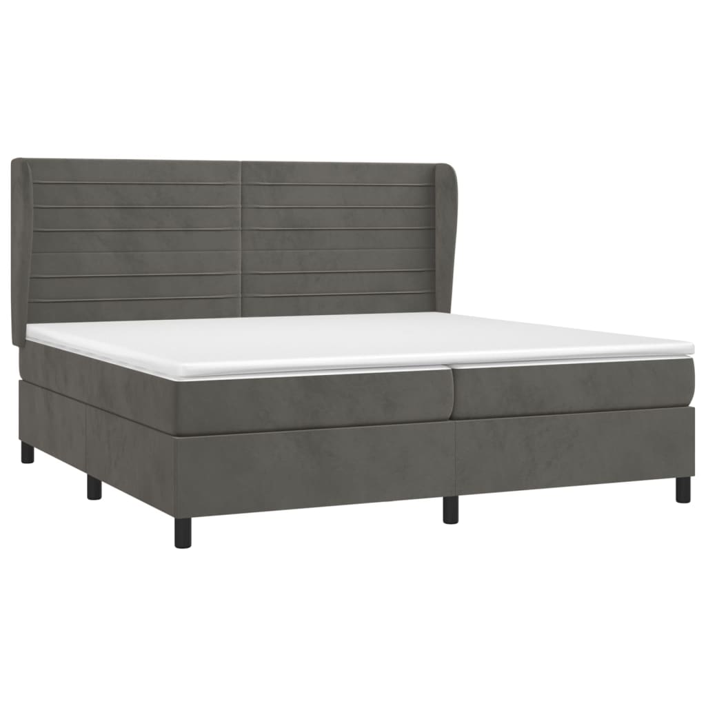 Boxspring Met Matras Fluweel Donkergrijs 200 x 200 cm Horizontale strepen