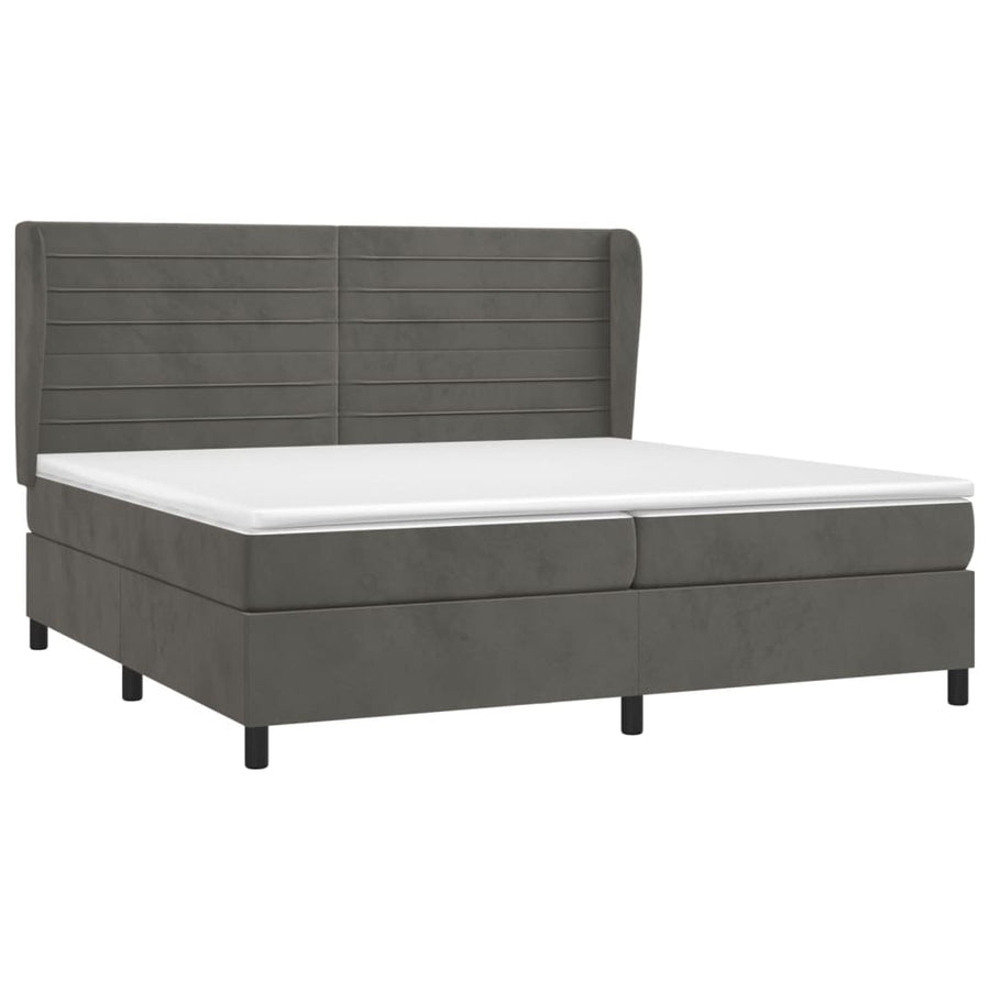 Boxspring Met Matras Fluweel Donkergrijs 200 x 200 cm Horizontale strepen