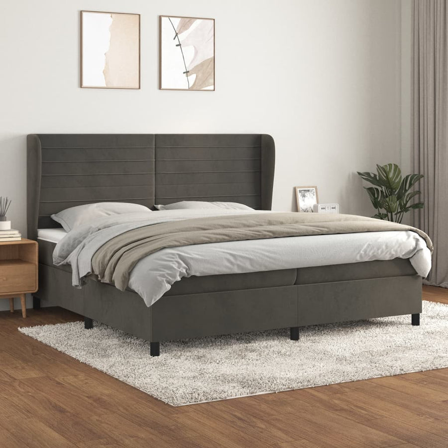 Boxspring Met Matras Fluweel Donkergrijs 200 x 200 cm Horizontale strepen
