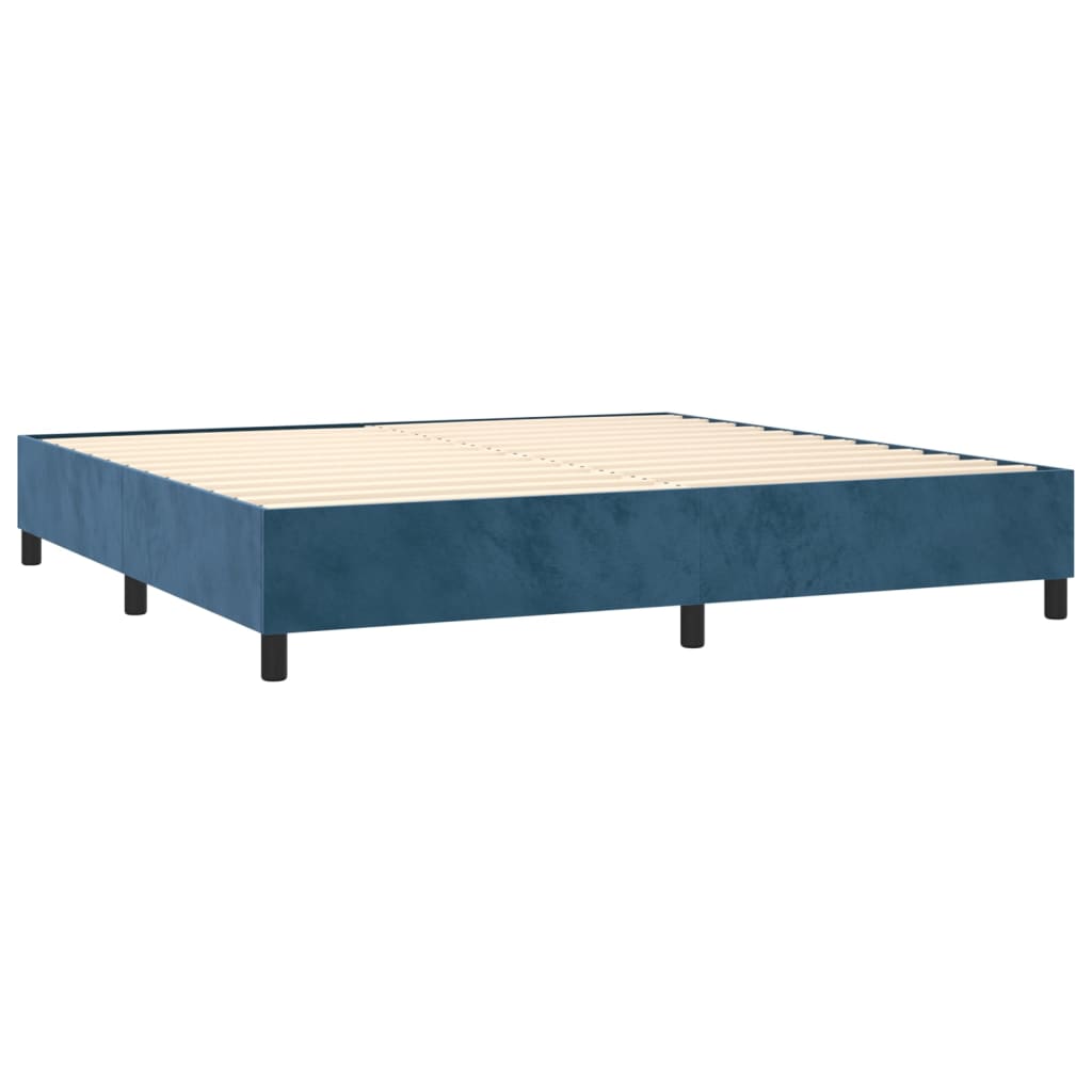 Boxspring Met Matras Fluweel Donkerblauw 200 x 200 cm Horizontale strepen