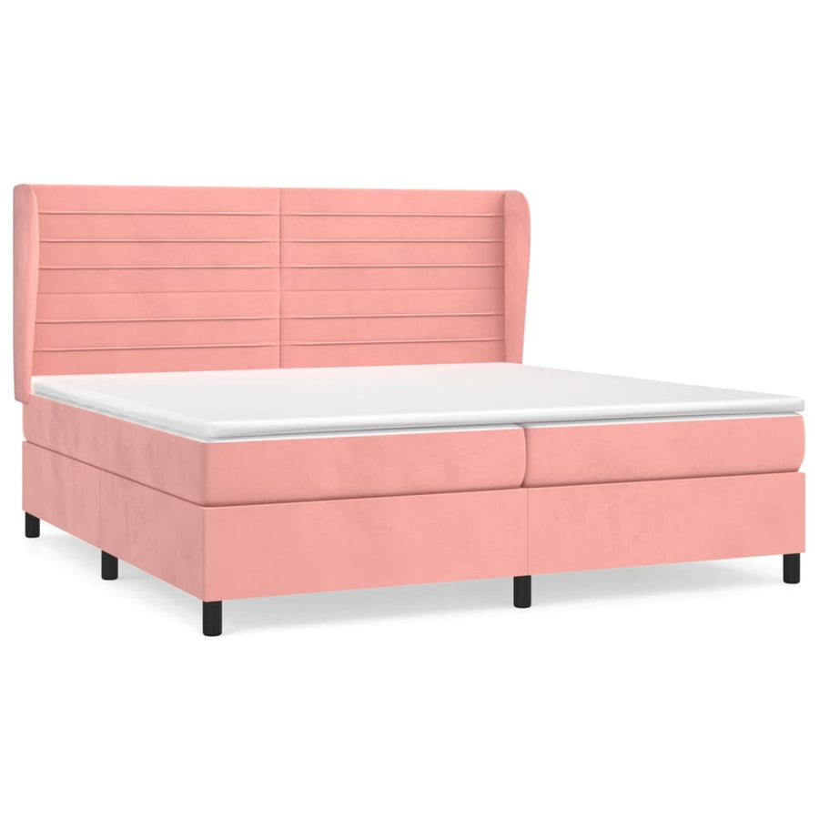 Boxspring Met Matras Fluweel Roze 200 x 200 cm Horizontale strepen