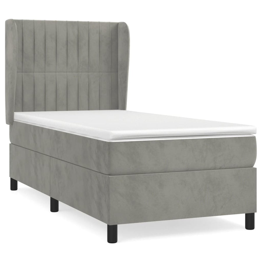 Boxspring Met Matras Fluweel Lichtgrijs 80 x 200 cm Verticale strepen