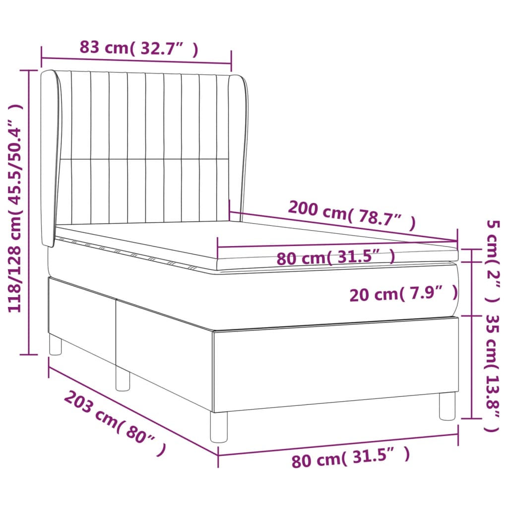Boxspring Met Matras Fluweel Donkergrijs 80 x 200 cm Verticale strepen