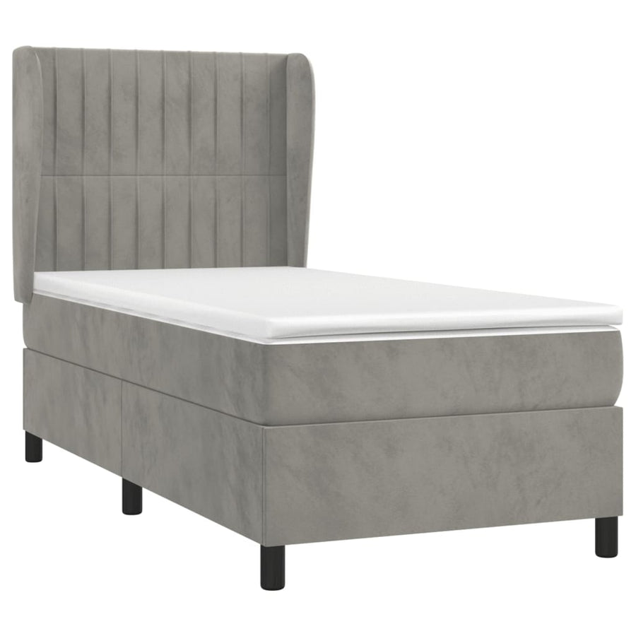 Boxspring Met Matras Fluweel Lichtgrijs 90 x 190 cm Verticale strepen