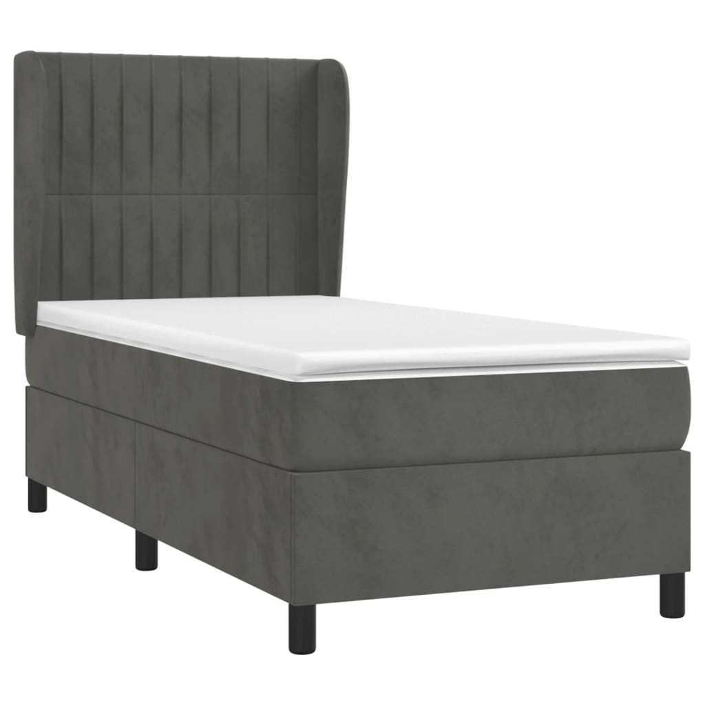 Boxspring Met Matras Fluweel Donkergrijs 90 x 190 cm Verticale strepen
