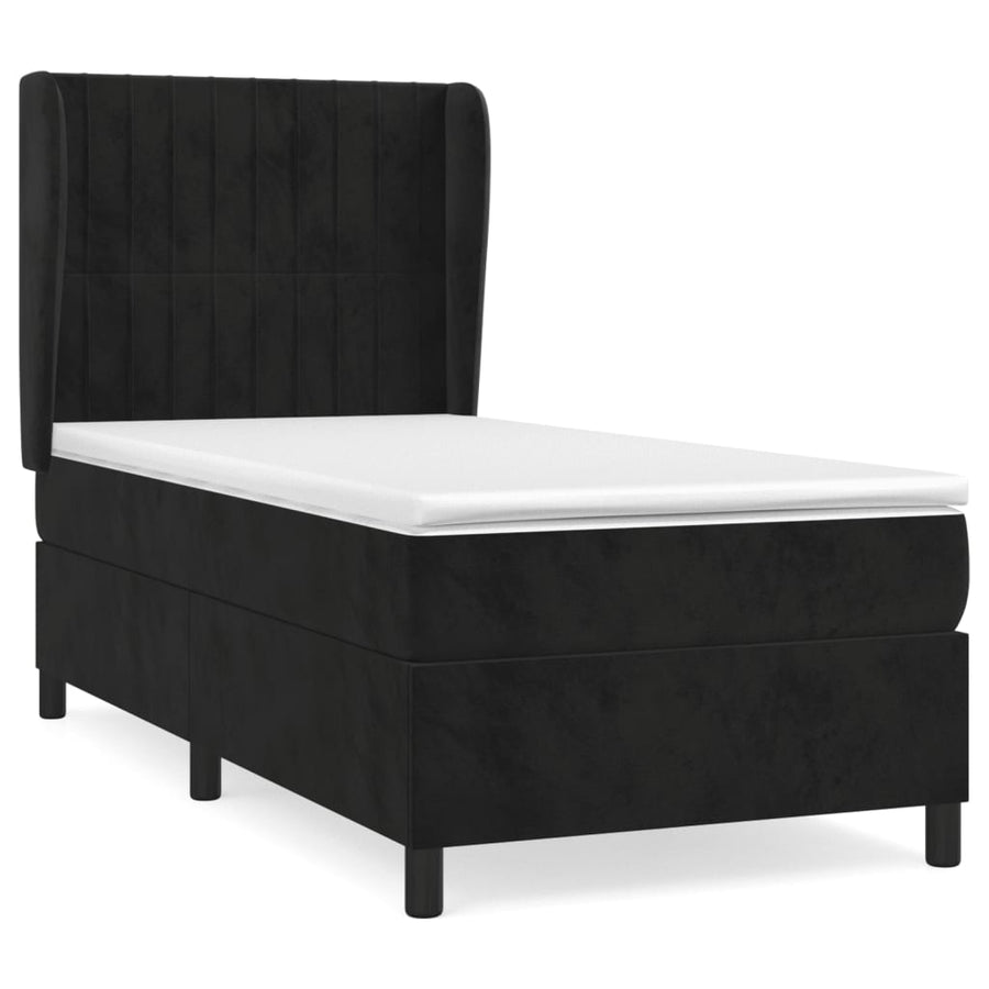 Boxspring Met Matras Fluweel Zwart 90 x 190 cm Verticale strepen
