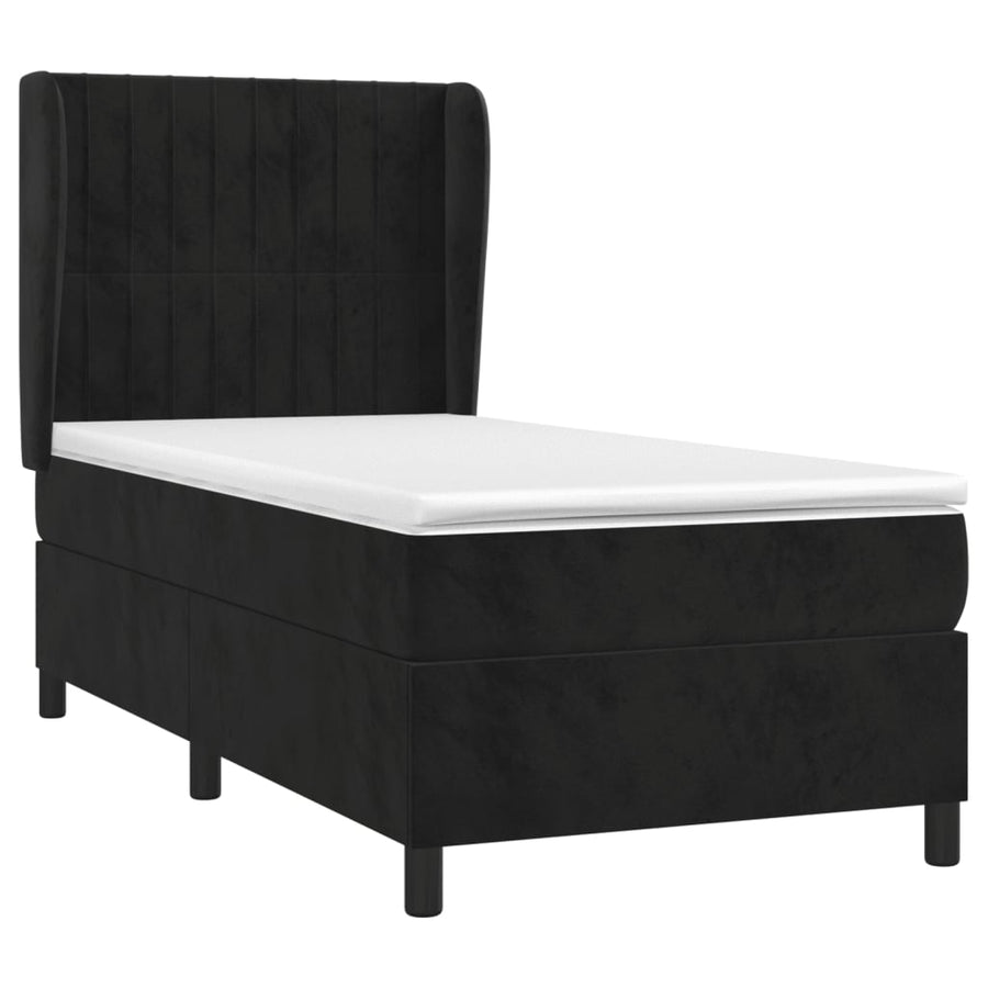 Boxspring Met Matras Fluweel Zwart 90 x 190 cm Verticale strepen