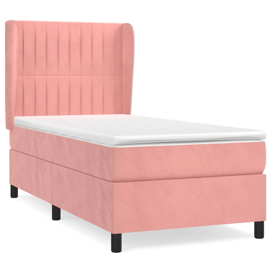 Boxspring Met Matras Fluweel Roze 90 x 190 cm Verticale strepen
