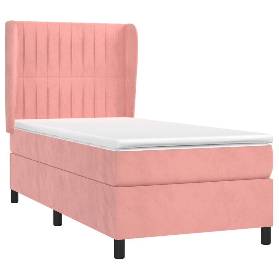 Boxspring Met Matras Fluweel Roze 90 x 190 cm Verticale strepen