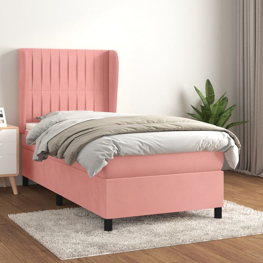 Boxspring Met Matras Fluweel Roze 90 x 190 cm Verticale strepen