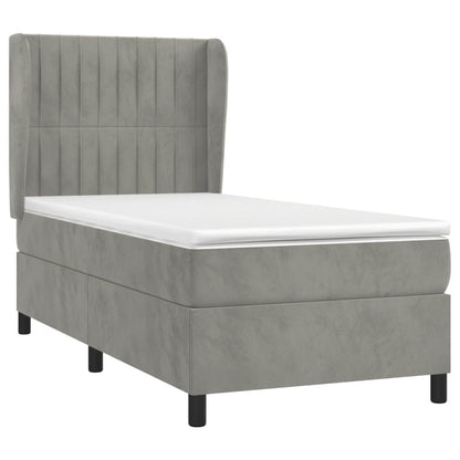 Boxspring Met Matras Fluweel Lichtgrijs 90 x 200 cm Verticale strepen