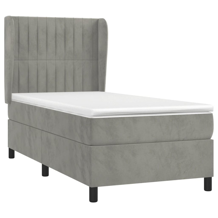 Boxspring Met Matras Fluweel Lichtgrijs 90 x 200 cm Verticale strepen