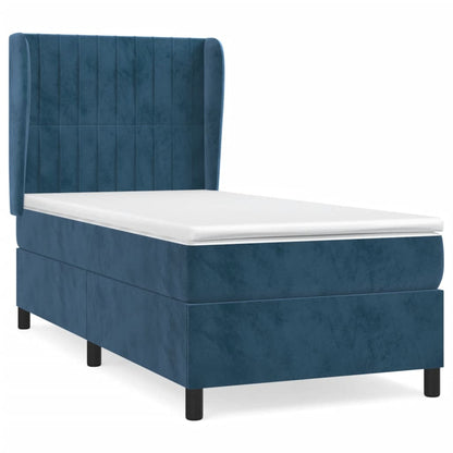 Boxspring Met Matras Fluweel Donkerblauw 90 x 200 cm Verticale strepen