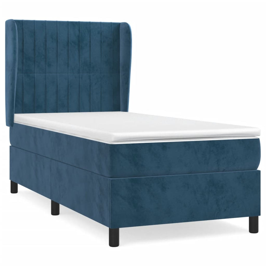 Boxspring Met Matras Fluweel Donkerblauw 90 x 200 cm Verticale strepen