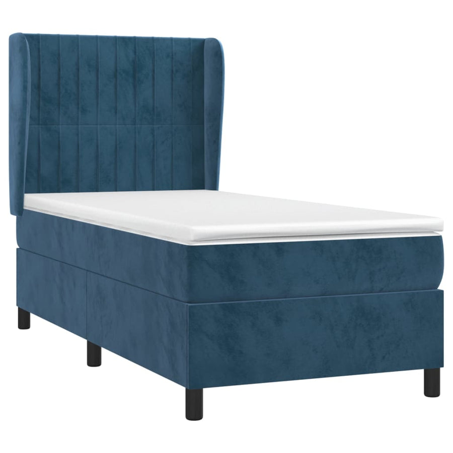 Boxspring Met Matras Fluweel Donkerblauw 90 x 200 cm Verticale strepen