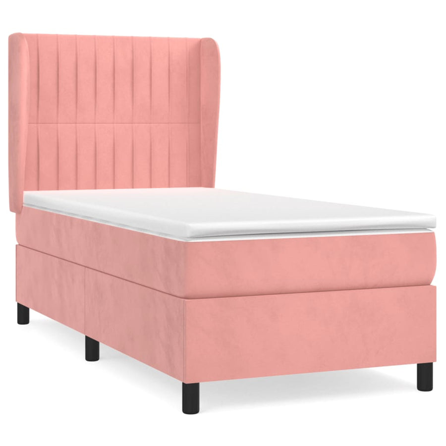 Boxspring Met Matras Fluweel Roze 90 x 200 cm Verticale strepen