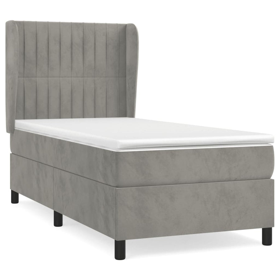 Boxspring Met Matras Fluweel Lichtgrijs 100 x 200 cm Verticale strepen