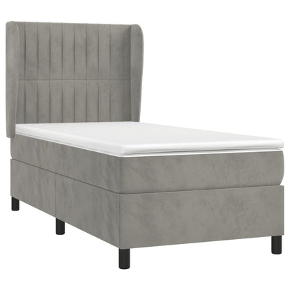 Boxspring Met Matras Fluweel Lichtgrijs 100 x 200 cm Verticale strepen